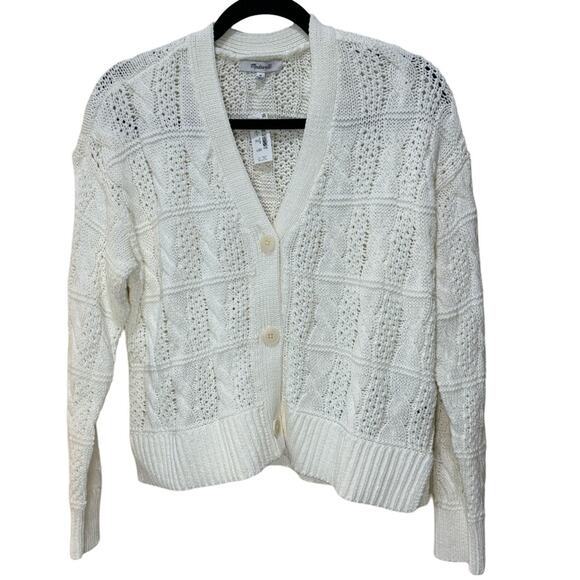 Madewell Open Cable-Stitch Cardigan Sweater - Bright Ivory Size M - Picture 5 of 9